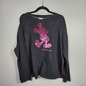 Disney Parks Mickey Mouse Flip Sequin Black Long Sleeve Sweatshirt‎ Women’s M